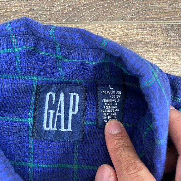 Vintage 90s GAP Blue Windowpane Button Down Shirt - Picture 3 of 4